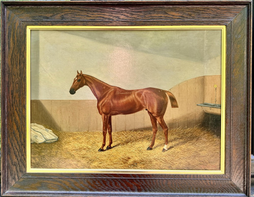 19th century English portrait of a Bay Hunter in a stable