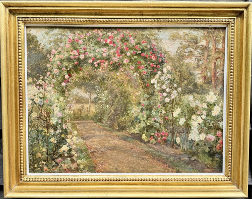 19th century Rose Arbor, landscape with flowers