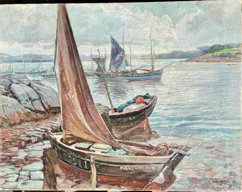 Early 20th century Impressionist, Harbor scene with fishing boats