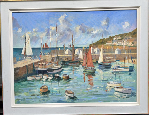 Modern British View of Mousehole Harbor Cornwall