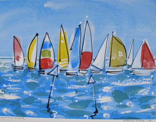 'Racing at Cowes II', 28cm x 38cm