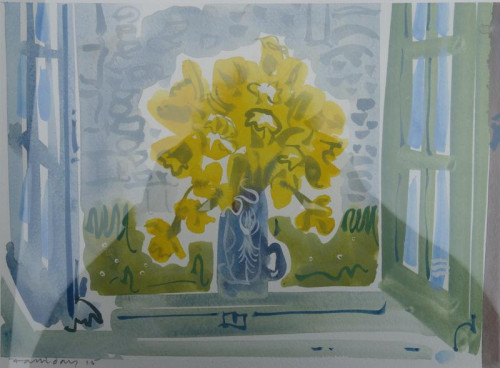 Daffodils in  a window at Les Pailles
