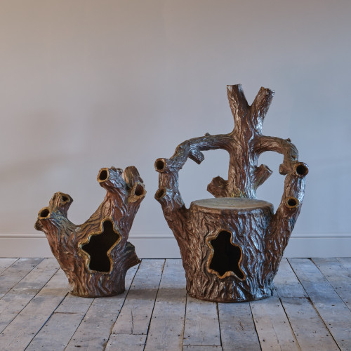 19th century Salt Glazed Faux Bois Strawberry Planters