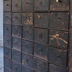 Georgian pine bank of 40 drawers in the original paint