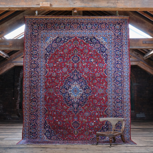 Large Hand Knotted Kashan Area Rug