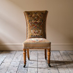19th century birds eye maple side chair in tapestry fabric