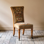 19th century birds eye maple side chair in tapestry fabric