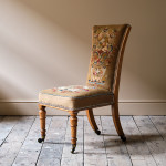 19th century birds eye maple side chair in tapestry fabric