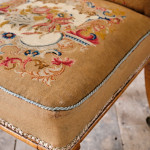 19th century birds eye maple side chair in tapestry fabric