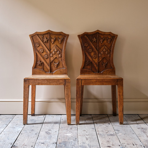 Pair of 19th century Armorial Hall Chairs