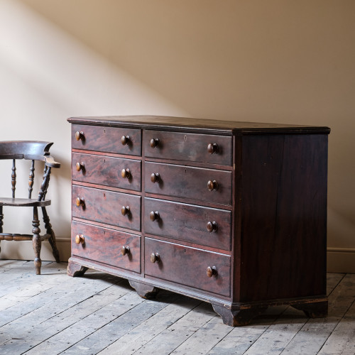 Huge Simulated Rosewood Pine Bank of Drawers
