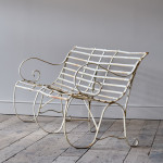 Antique Wrought Iron Strap Work Garden Bench