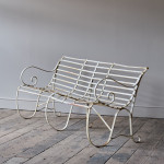 Antique Wrought Iron Strap Work Garden Bench