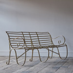 Antique Wrought Iron Strap Work Garden Bench