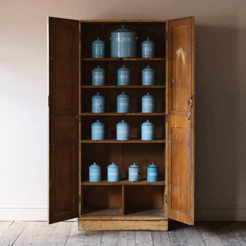 set of 16 early 20th century Blue Enamel Pots