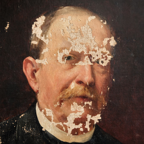 19th Century Distressed Portrait Oil on Canvas
