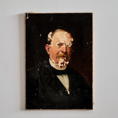 19th Century Distressed Portrait Oil on Canvas