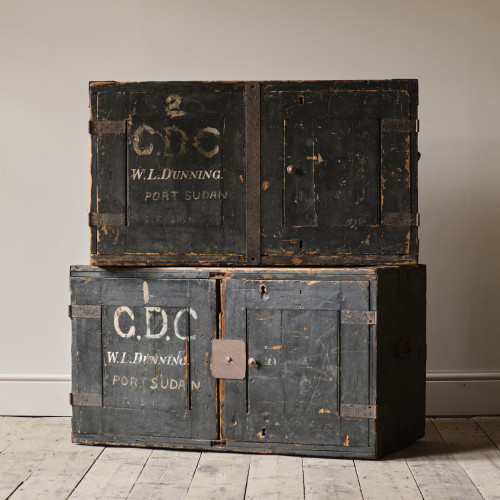 Pair of 19th Century Pine Campaign Carry Chests