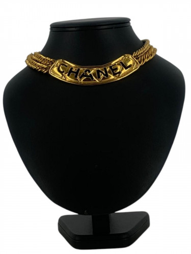 Chanel Quilted Cut Out Logo Double Chain Necklace