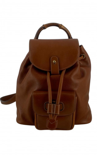 Gucci Leather Bamboo Drawstring Backpack