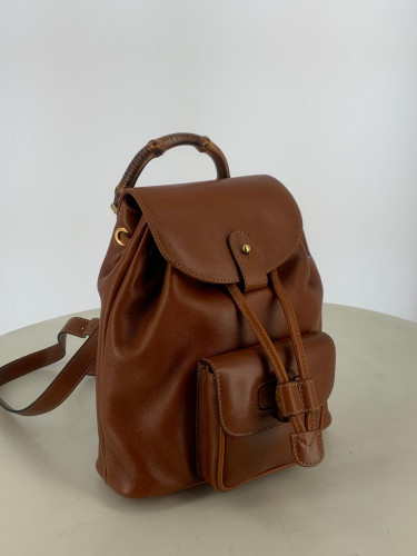 Gucci Leather Bamboo Drawstring Backpack