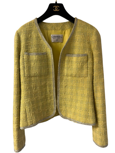 Chanel Spring 1997 lime Green tweed jacket size 40