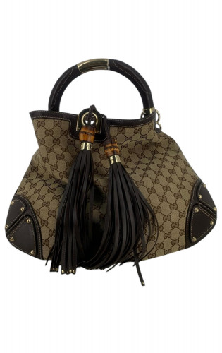 Gucci Canvas Bamboo Indy Hobo