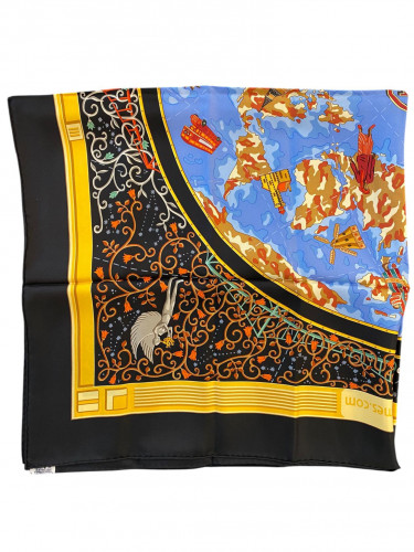 Black Hermès silk scarf with patterns
