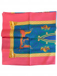 Hermès silk scarf in blue and pink with patterns
