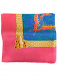 Hermès silk scarf in blue and pink with patterns
