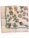 Hermès pale pink silk scarf with silver ring motifs
