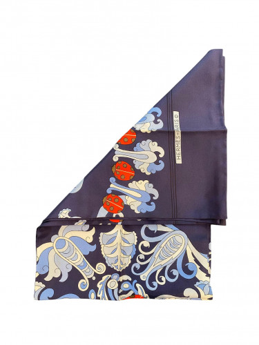 Blue Hermès silk scarf with ladybug pattern
