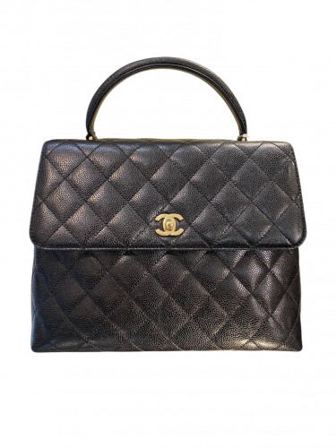2002 Chanel CC Quilted Caviar Kelly Top Handle Bag
