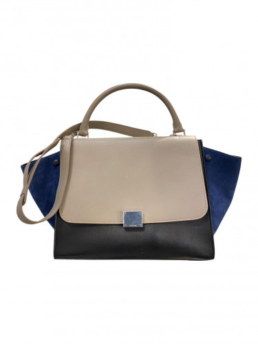Celine Medium Tricolor Calfskin and Suede Trapeze Satchel
