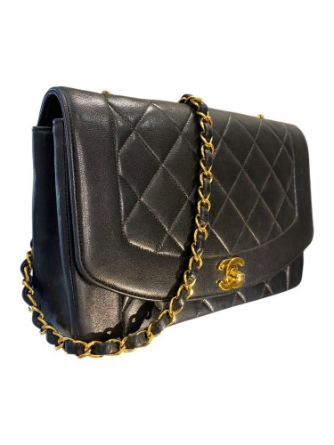 1991's Chanel Quilted Leather Handbag in Black
