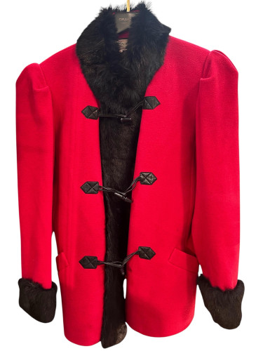 Yves Saint Laurent Variation Red Coat With Leather and Mink Fur