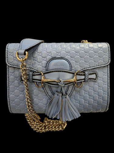 Gucci blue leather handbag with GG logo