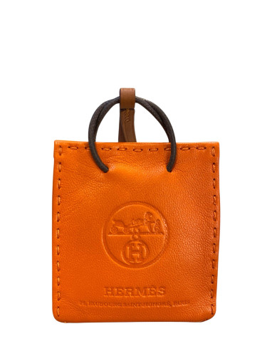 Mini Orange Hermes charm in orange and brown leather