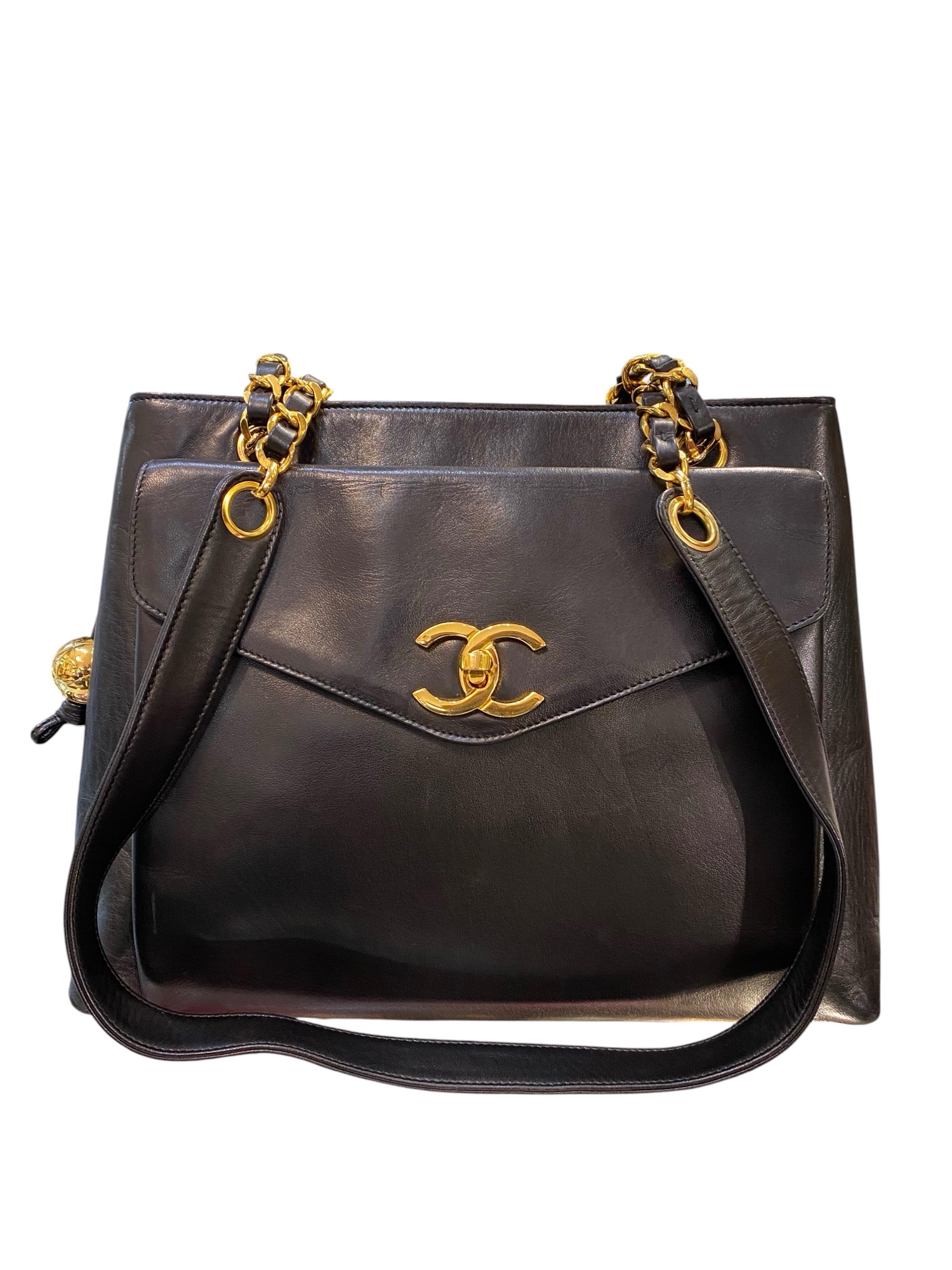 1994 Chanel Handbag Black Lambskin Leather