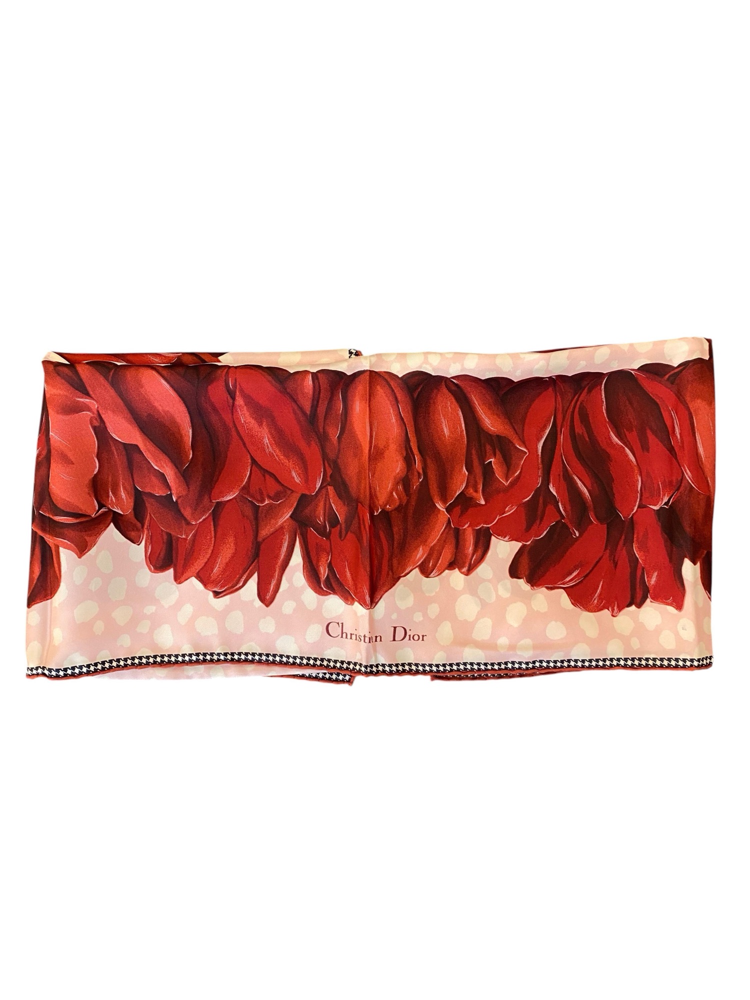 Beige Christian Dior silk scarf with floral pattern