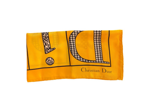 Dior Yellow Silk Scarf with Dior Patterns