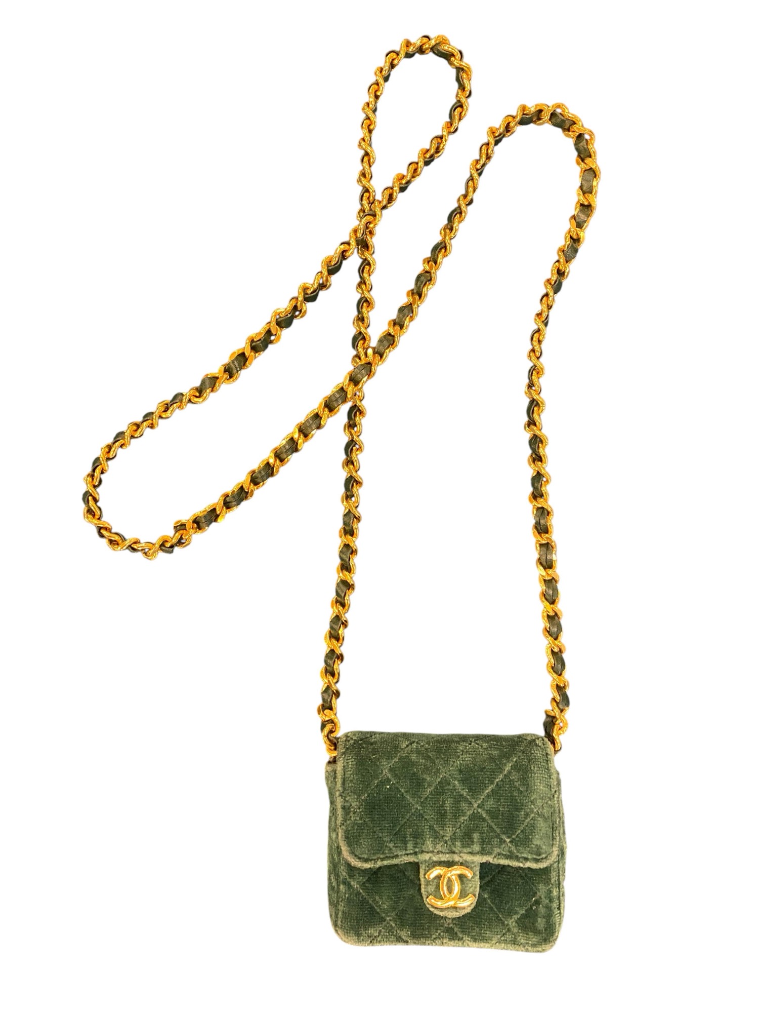 Chanel mini shoulder bag in khaki suede with golden double C