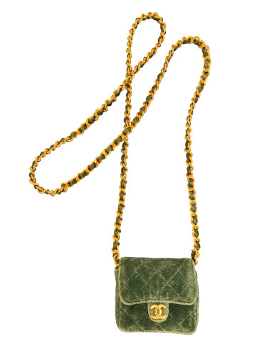 Chanel mini shoulder bag in khaki suede with golden double C