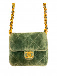 Chanel mini shoulder bag in khaki suede with golden double C