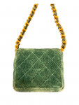Chanel mini shoulder bag in khaki suede with golden double C