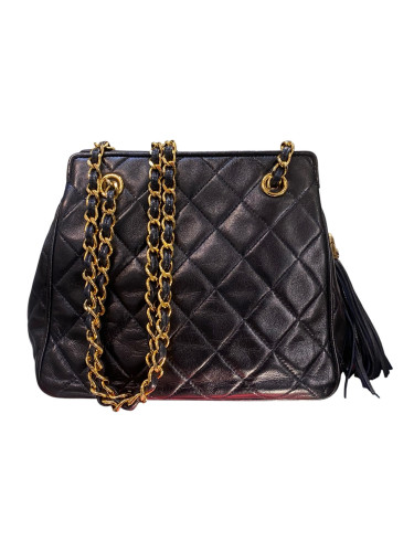 1989 Chanel Handbag Black Quilted Leather