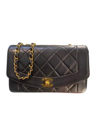 2016 Chanel Diana Handbag in Quilted Black Leather