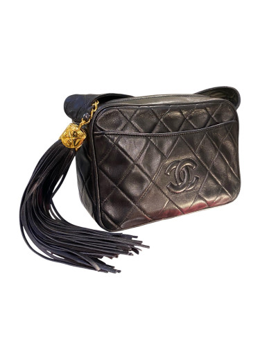 1991 Chanel Handbag Black Quilted Lambskin Leather