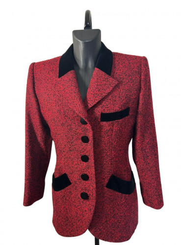 Yves Saint Laurent Red Wool Jacket with black Velvet details