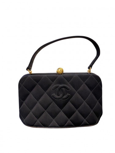 1994 Chanel quilted black satin handbag